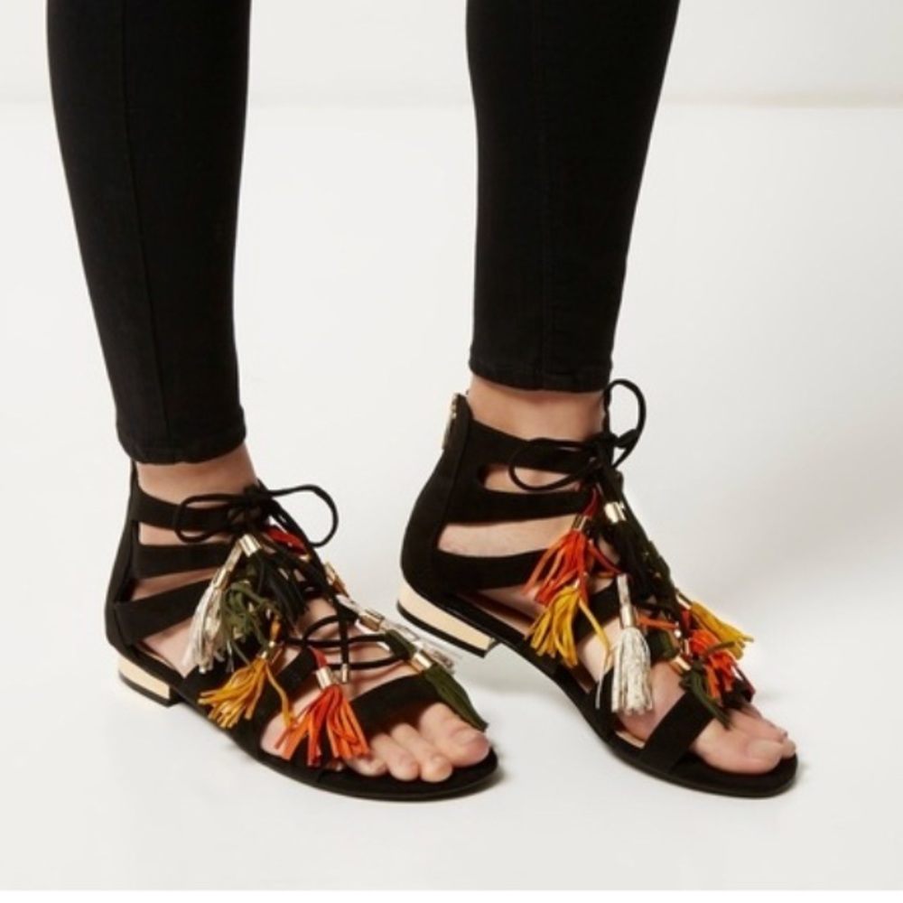 Black Tassel Sandals